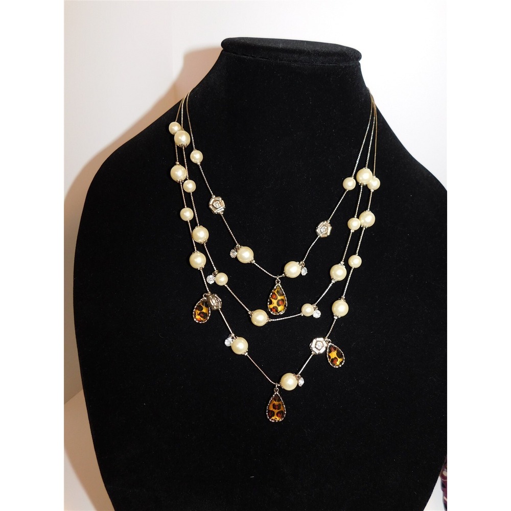 New Betsey Johnson Pearl Jewel‎ Rose Charm Multi Strand Necklace 18.5 inch
